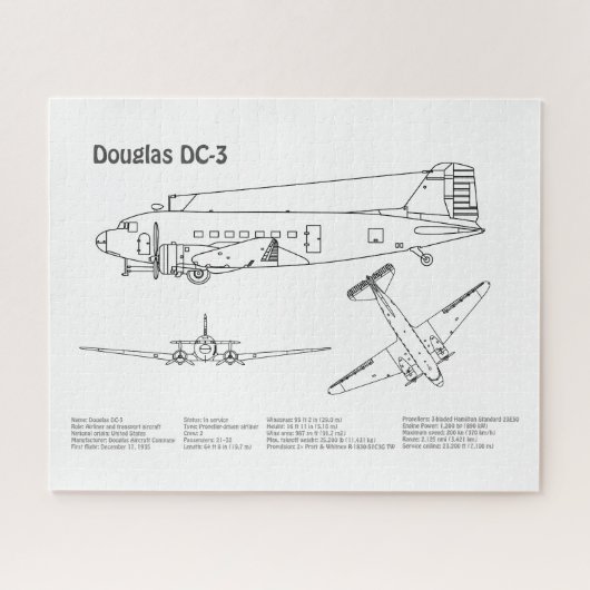 Douglas DC-3 - Airplane Blueprint Zeichnend Pläne Puzzle (Horizontal)