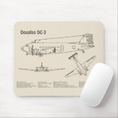 Douglas DC-3 - Flugzeugkonzept Zeichnend Pläne SD Mousepad (Mit Mouse)