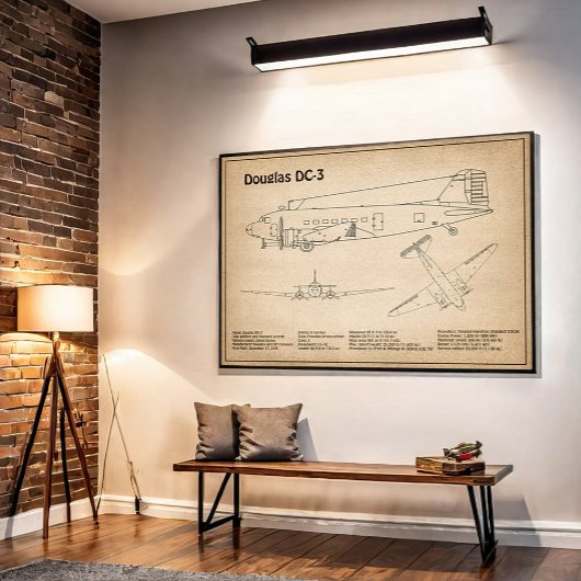 Douglas DC-3 - Flugzeugkonzept Zeichnend Pläne SD Poster