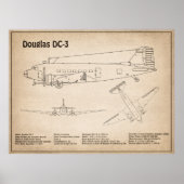 Douglas DC-3 - Flugzeugkonzept Zeichnend Pläne SD Poster (Vorne)