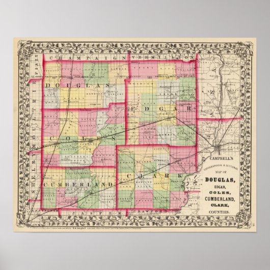 Douglas, Edgar, Coles, Cumberland, Clark Landkreis Poster (Vorne)