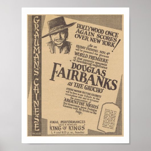 Douglas Fairbanks The Gaucho 1927 Uraufführung Poster (Vorne)