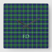 Douglas Offiziell Tartan mit Monogramm/Name Quadratische Wanduhr (Vorderseite)