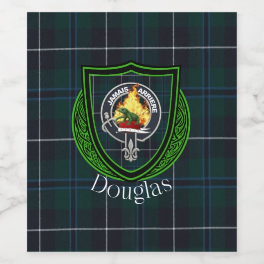 Douglas Scottish Clan Tartan & Crest Weinetikett (Einzelnes Label)