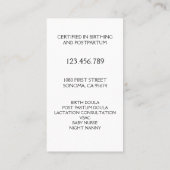 Doula Birth Coach Lactation Berater Midfrau Visitenkarte (Rückseite)