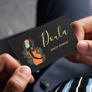 Doula Birth Coach Midfrau Floral Calligraphy Black Visitenkarte