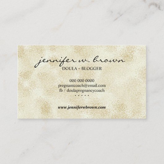 Doula Birth Coach Pregnant Gold Baby Neuborn Visitenkarte (Rückseite)