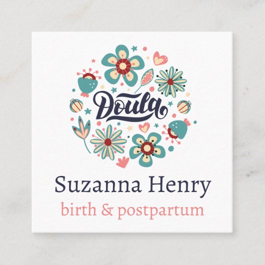 Doula Birth Postpartum Pink Floral Logo Quadratische Visitenkarte (Vorderseite)