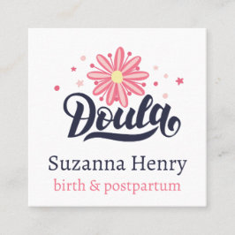 Doula Birth Postpartum Pink Floral Stars Logo Quadratische Visitenkarte