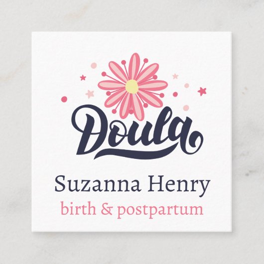 Doula Birth Postpartum Pink Floral Stars Logo Quadratische Visitenkarte (Vorderseite)