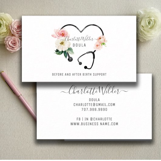 Doula Floral Stethoscope Business Card Visitenkarte