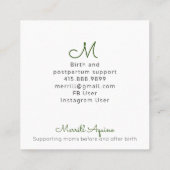 Doula hält Hand gezeichnetes Blumen mit Monogramm Quadratische Visitenkarte (Rückseite)