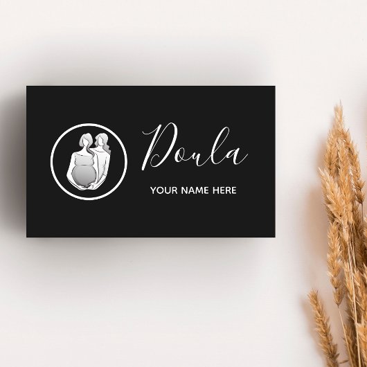 Doula Midfrau Elegant Calligraphy Black & White Visitenkarte