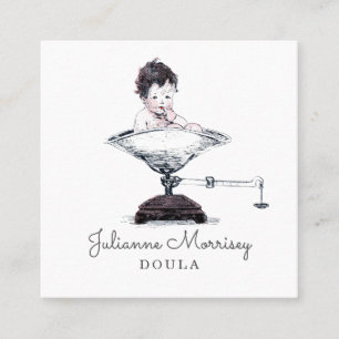 Doula Midfrau Vintag Baby On Scale Business Card Quadratische Visitenkarte