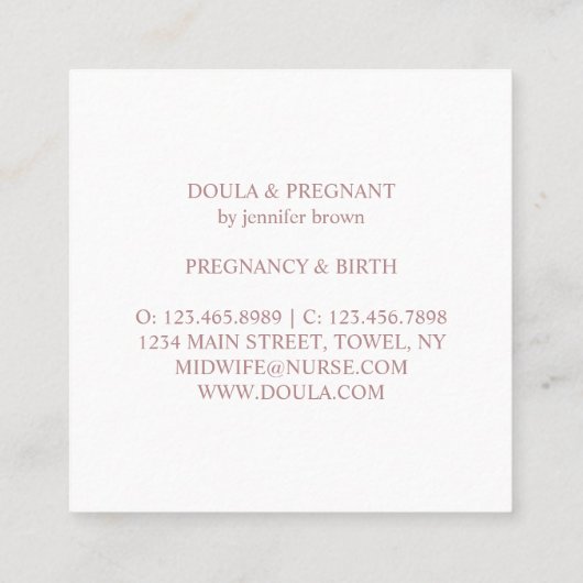 Doula Pregnancy Nurse Neu Mama Birth Coach Baby Quadratische Visitenkarte (Rückseite)