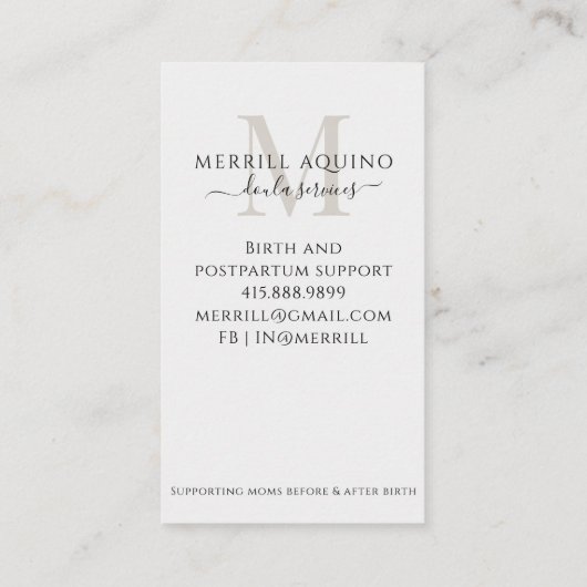Doula Services Baby Foto Visitenkarte (Rückseite)