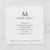 Doula Services Monogram Hand Drain Floral Quadratische Visitenkarte (Rückseite)