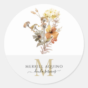 Doula Services Monogram Watercolor Floral Runder Aufkleber