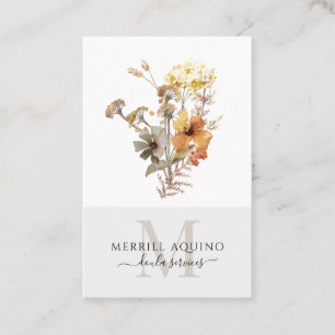 Doula Services Monogram Watercolor Floral Visitenkarte