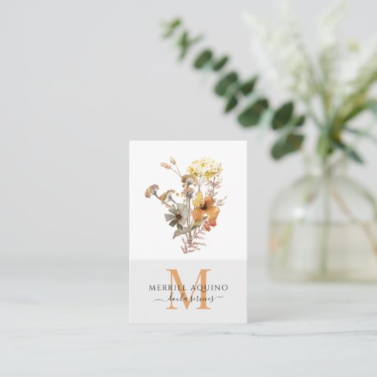 Doula Services Monogram Watercolor Floral Visitenkarte (Stehend Vorderseite)