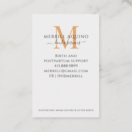Doula Services Monogram Watercolor Floral Visitenkarte (Rückseite)