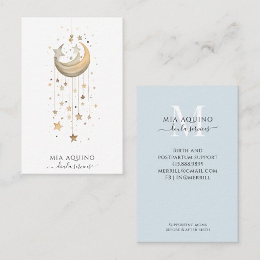 Doula Services Moon and Stars Business Card Visitenkarte (Vorne/Hinten)