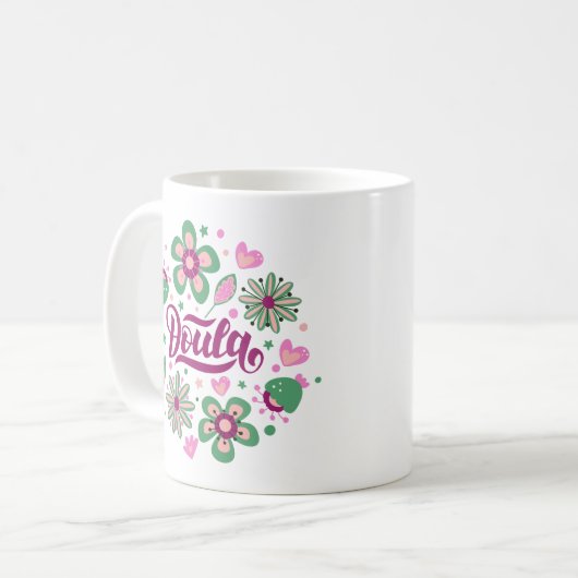 Doula Tasse mit Blumendesign (Vorderseite Links)