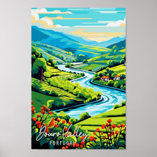 Douro Valley Portugal Vintage Illustration Poster (Vorne)