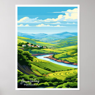 Douro Valley Portugal Vintage Illustration Poster