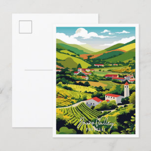 Douro Valley Portugal Vintage Illustration Postkarte