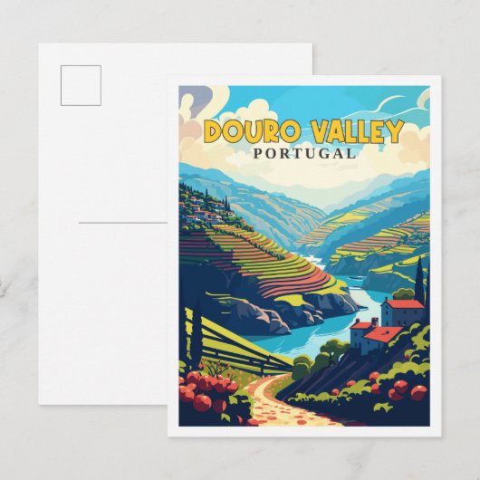 Douro Valley Portugal Vintage Illustration Postkarte (Vorne/Hinten)