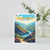 Douro Valley Portugal Vintage Illustration Postkarte (Stehend Vorderseite)
