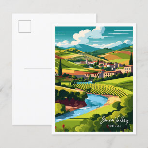 Douro Valley Portugal Vintage Illustration Postkarte