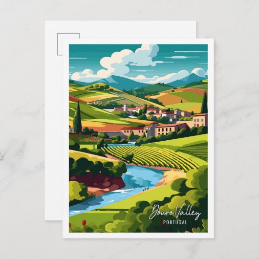 Douro Valley Portugal Vintage Illustration Postkarte (Vorne/Hinten)