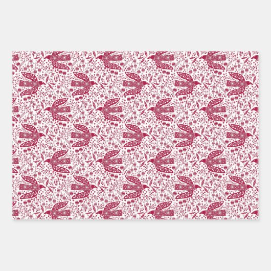 Dove Bird Rot und Weiß Festival Geschenkpapier Set (Vorderseite 2)