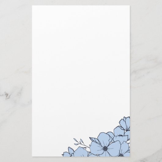Dove Blue Flowers Name Monogram Website Briefpapier (Rückseite)