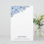 Dove Blue Flowers Name Monogram Website Briefpapier (Stehend Vorderseite)