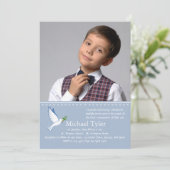 Dove Blue Religious Foto Einladung (Stehend Vorderseite)