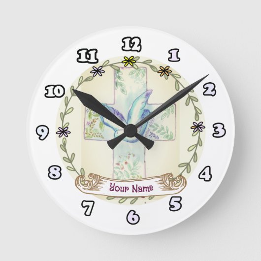 Dove Christlich Cross Runde Wanduhr (Vorderseite)