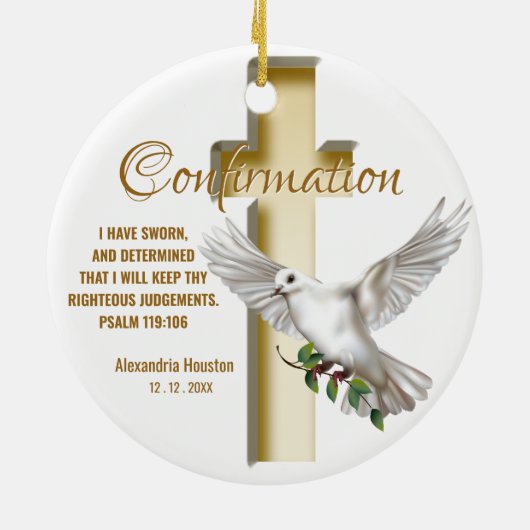 Dove Cross Bestätigungsvermerk Keramik Ornament (Hinten)