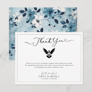 Dove Cross Blue Floral Beerdigung Danke Karte