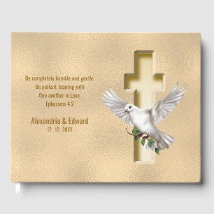 Dove Cross Gold Faux Folie Hochzeit Gästebuch