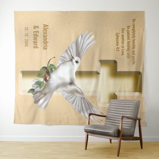 Dove Cross Gold Imitate Foil Wedding Backdrop Wandteppich (Beispiel (Horizontal))