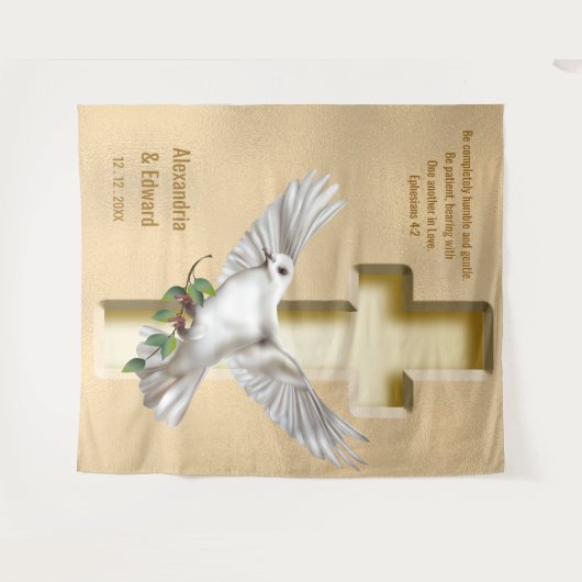 Dove Cross Gold Imitate Foil Wedding Backdrop Wandteppich (Vorderseite (Horizontal))