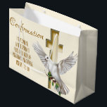 Dove Cross Große Geschenktüte<br><div class="desc">Weiße Taube mit Gold Cross.</div>