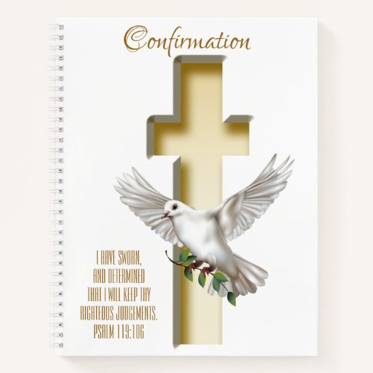 Dove Cross Scripture Bestätigung Taufe Notizblock (Vorderseite)