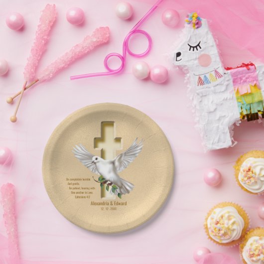 Dove Cross Scripture Verse Ephesians 4:2 Pappteller (Party)