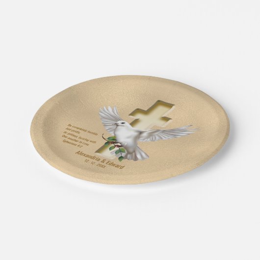 Dove Cross Scripture Verse Ephesians 4:2 Pappteller (Schrägansicht)