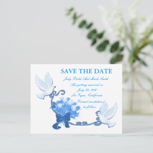 Dove Custom Save the Date Postcard Ankündigungspostkarte (Stehend Vorderseite)