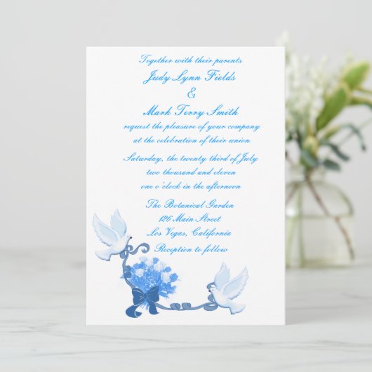 Dove Custom Wedding Einladung (Stehend Vorderseite)